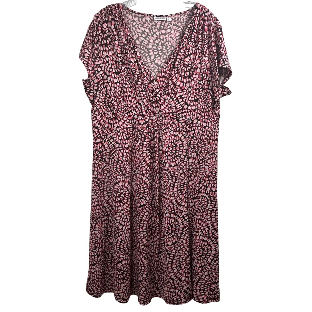 Croft & Barrow Pink Black Abstract Faux Wrap V-Neck A-Line Dress XL Short Sleeve